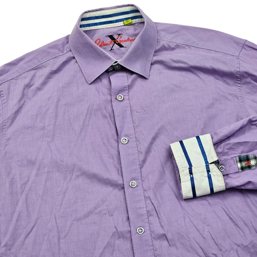 Robert Graham Shirt Mens XL Purple Tailored Fit Long Sleeve Contrast Trim Dandy